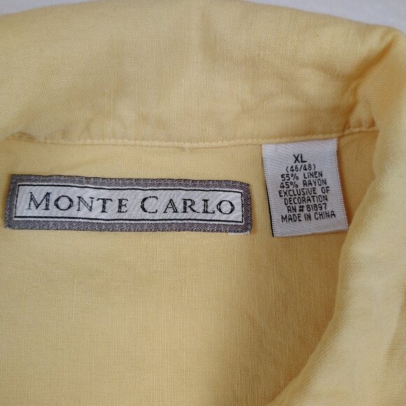Monte Carlo Linen Blend Shirt Mens XL Yellow Short Sleeve - Picture 3 of 7
